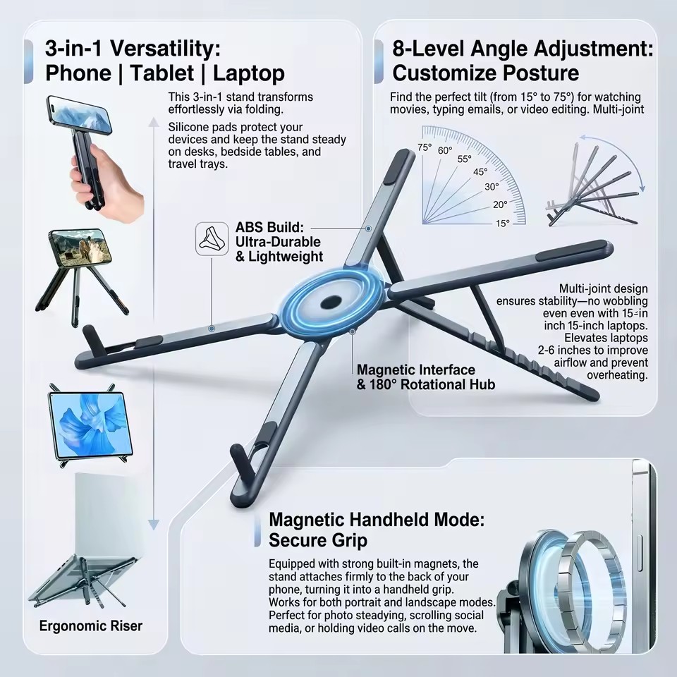 Essential Tablet Accessories - 휴대용 자석식 폰 홀더 & 셀카봉