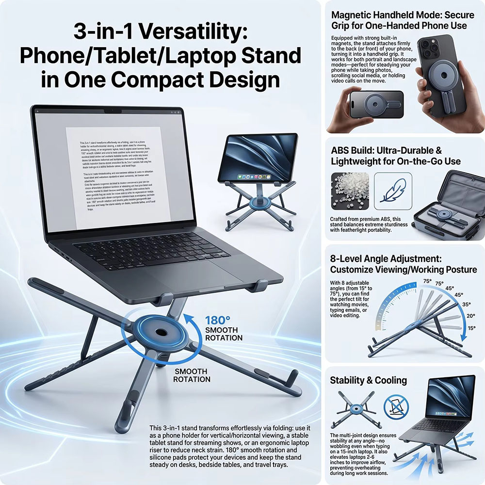 휴대용 자석식 휴대폰 거치대 & 셀카봉 3-in-1 접 - Tablet Ipad Accessories 리뷰 및 가격